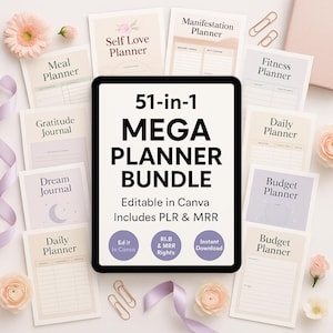 51 Templates, Planer, Tracker, Journals & Kalender mit MRR und PLR | Bearbeiten Sie in Canva, Rebranding und Weiterverkauf mit Master Label Rechten, DFY