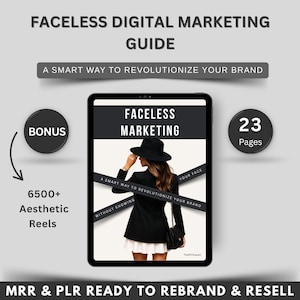 Faceless Digital Marketing Guide, PLR MRR Products, Done-For-You Passive Income Ebook, Woman Digital Marketing, DFY, Master Resell Rights