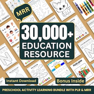 Paquete de más de 30 000 recursos educativos para niños, paquete de aprendizaje para niños, paquete de productos digitales DFY, derechos de reventa maestra PLR, actividades para el aula