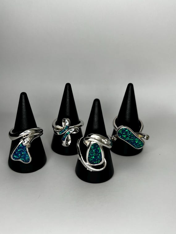 Sterling Silver Opal Statement Ring: Blue Opal, C… - image 8