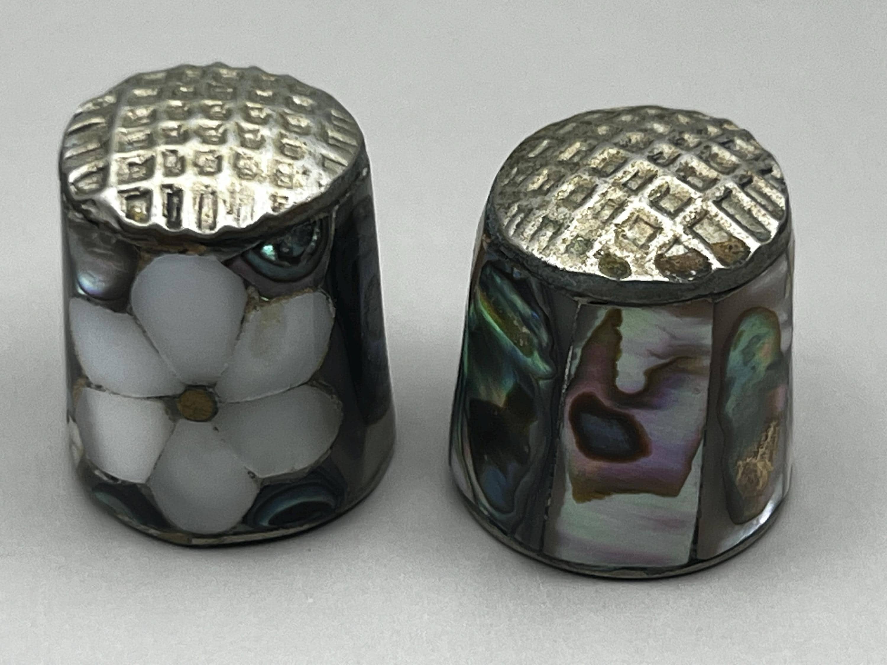 Inlay Alpaca Silver Thimble: Abalone, Mother of Pearl & Semiprecious Stones