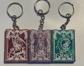 Resin Tarot Card Keychain: Mini Charm for Witchy, Spiritual Accessories