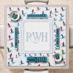 Ski Club Monogram Neoprene Mahjong Mat, Snowy Alpine Slope Winter Game Mat, Personalized Apres Ski Gift, Non Slip Table Cover, SHIPS ROLLED