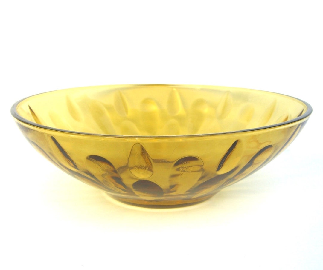 Mid Century Amber Glass Serving Bowl Summer Fall Dining Etsy
