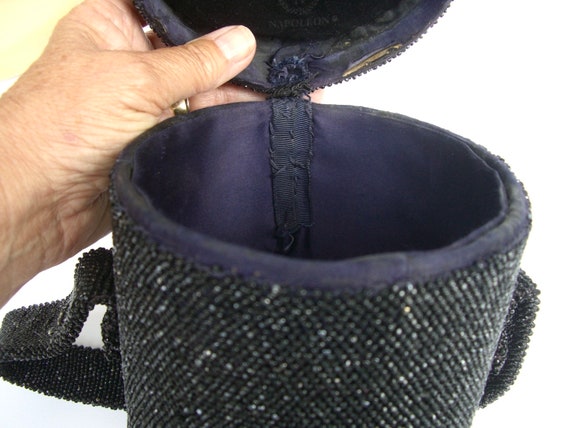 Vintage Black Beaded Box Handbag, Hatbox Purse 19… - image 4