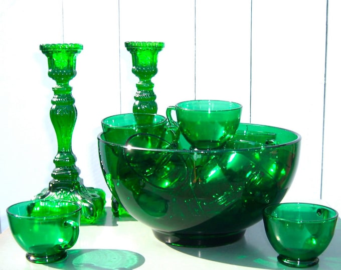 Emerald Green Punch Bowl Set Etsy