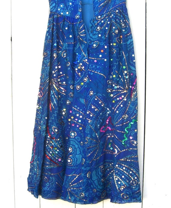 Vintage Sequined Gown Blue Sleeveless Long Dress … - image 5