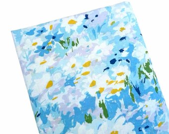 Vintage 1970s Twin Flat Sheet Retro 70s Blue Decor White Daisies Flowers Fashion Manor Muslin Boho Eclectic Cottage