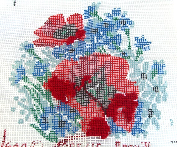 Vintage Needlepoint Pillow Kit Garden Flower Series Red Etsy