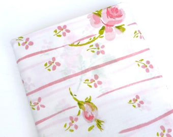 Vintage 1970s Full Flat Sheet Retro 70s Pink Decor White Roses Flowers Martex No Iron Percale Presslin 303