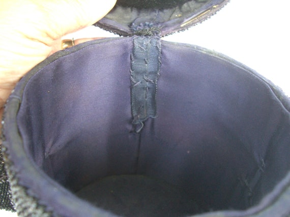 Vintage Black Beaded Box Handbag, Hatbox Purse 19… - image 5