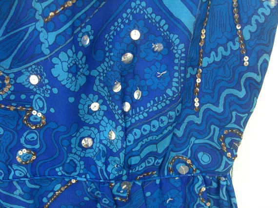 Vintage Sequined Gown Blue Sleeveless Long Dress … - image 2