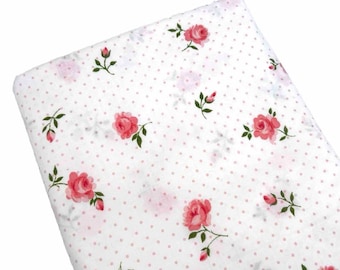Vintage 1970s Twin Flat Sheet Retro 70s Pink Decor Dots Roses Flowers Cottage Charm Cannon Monticello