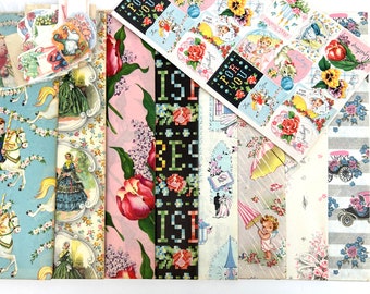 Vintage Wrapping Paper Gift Wrap Stickers, Wedding Bridal Shower Birthday Florals Assortment, Craft Collage