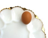 Vintage Deviled Egg Platter , Retro Milk Glass Gold Trim