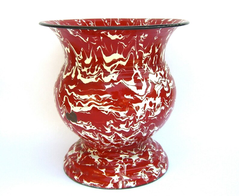 Vintage Red Enamelware Graniteware Speckleware Urn Spitoon Etsy