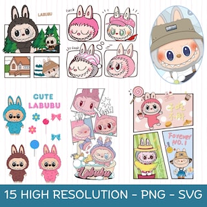 Labubu Sublimation PNG Bundle – 15 Cute Cartoon Designs for T-Shirts, Mugs & Crafts – Kawaii Clipart for Sublimation and Printing