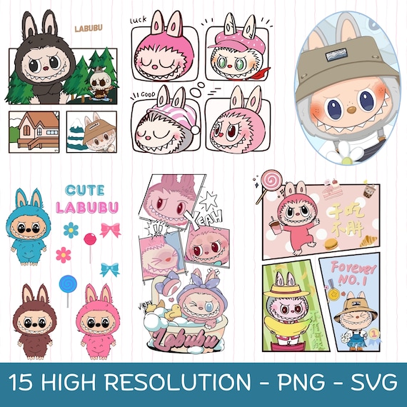 Labubu Clipart Bundle: Kawaii Cartoon PNG & SVG Designs