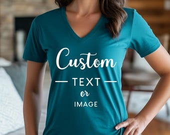 Custom Text V-Neck Shirts, Personalized Photo Shirt, Make Your Own V-Neck Shirt, Custom Business Logo V-Neck T-Shirt, Custom Image Outfit