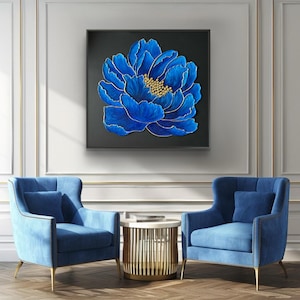 Textured Blue Peony Painting – Acrylic Paint & Epoxy Resin | Contemporary Floral Art | Modern Wall Decor | Handmade