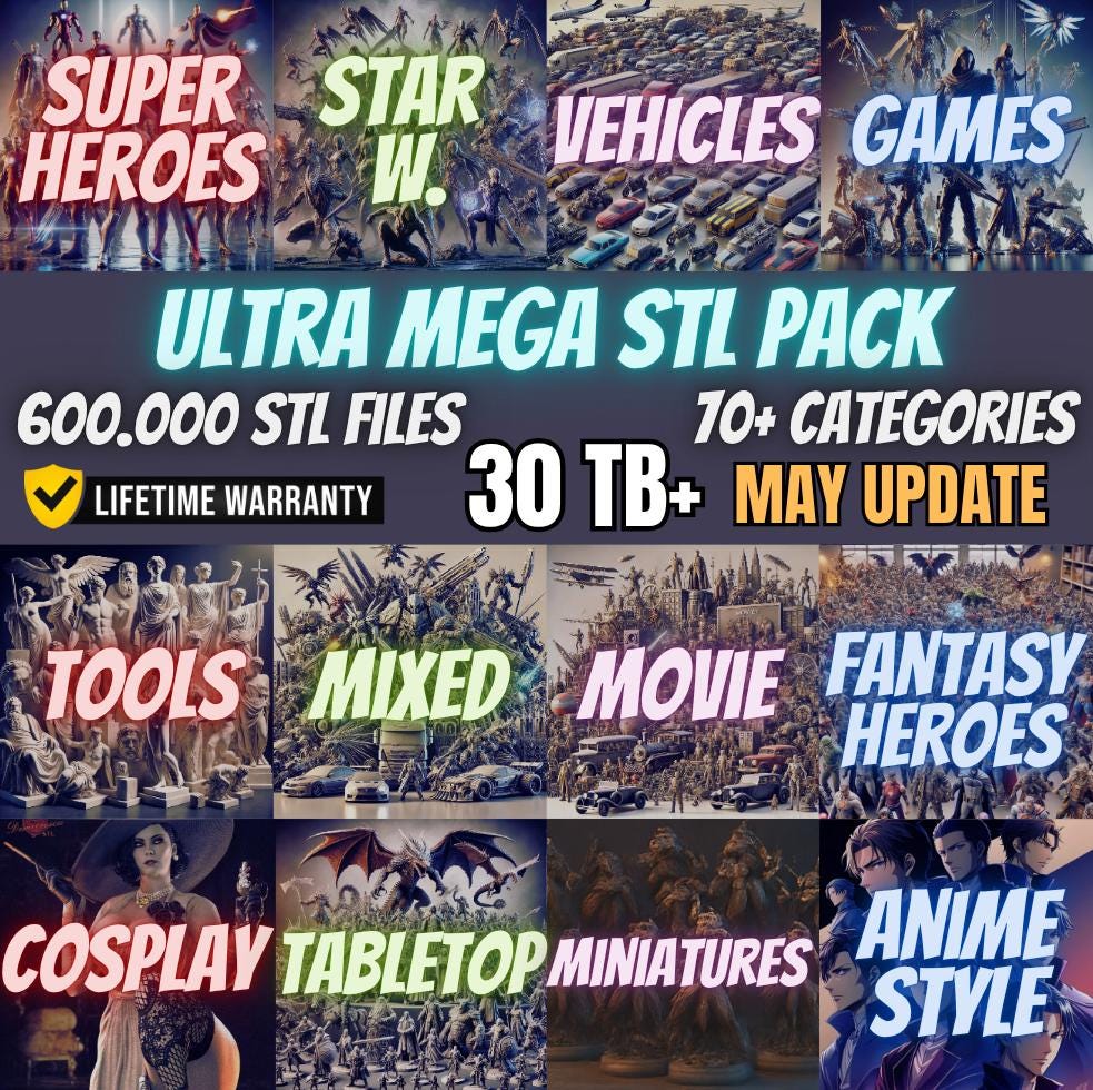 Ultra Mega 3D STL Pack 600.000 Models - Premium 3D Print Files & High-Quality Models Bundle