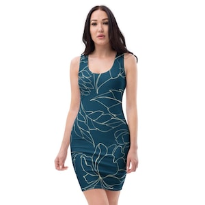 Bodycon Kleid - All Over Print tailliertes Kleid für Frauen | Dehnbare Mikrofaser Clubwear | Schickes Figurbetonendes Party Outfit