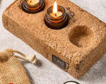 Handmade Tealight Holder / Upcycled Wabi-Sabi Rustic Soy Wax Candle Holder / Decorative Custom Housewarming Birthday Gift For Mom Her Wife