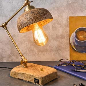 Artisanal Table Lamp, Custom Rustic Desk Lamp, Wooden Bedside Lamp, Unique Upcycled Desk Light, Modern Office Study Lamp, Boho Bedside Lamp