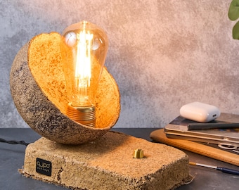 Walnut Wood Base Table Lamp | Decorative Desk Lamp | Bedside Lamp | Upcycled Wood Lampshade | Modern Table Light | Desk Light