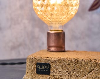 Rustic wooden table lamp made from natural hazelnut and walnut shells, handmade eco-friendly desk light for home decor and cozy lighting
