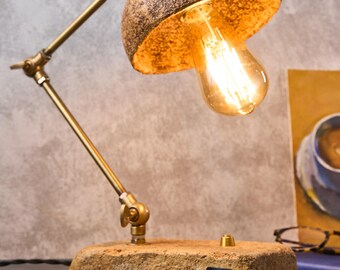 Rustic Wood Base Table Lamp: Handmade Art Deco Desk Light, Boho Bedside Lamp, Unique Lamp Made From Upcycled Nutshells
