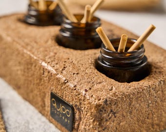 Rustic Essential Oil Reed Diffuser Holder: Handmade Minimalist Home Fragrance Decor, Upcycled Boho Centerpiece Table Decor
