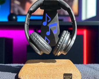 Handmade Wood Base Headset Holder, Custom Rustic Headphone Stand, Eco-Friendly Natural Wood Desk Organizer Gift