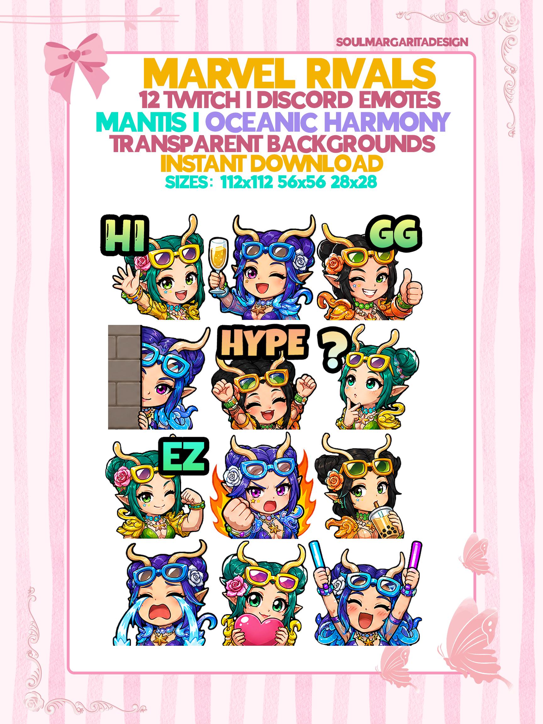 12 Marvel Rivals Mantis Oceanic Harmony Twitch Discord Emote Pack ...