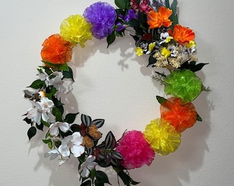20" Floral Handmade Wreath • Spring Decor • Front Door Decor • Spring Wreath • Summer Wreath • Bows Wreath • Flower Wreath