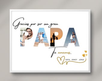 Editable Spanish Papa Photo Frame, DIY Photo Collage Template, Personalized Dad Gift, Best Gifts, Instant Wall Art Print | WT0016