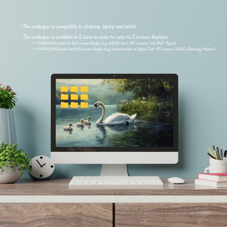 Spring Desktop Wallpaper, Swan Oil Painting, Summer Lake Samsung Frame ...