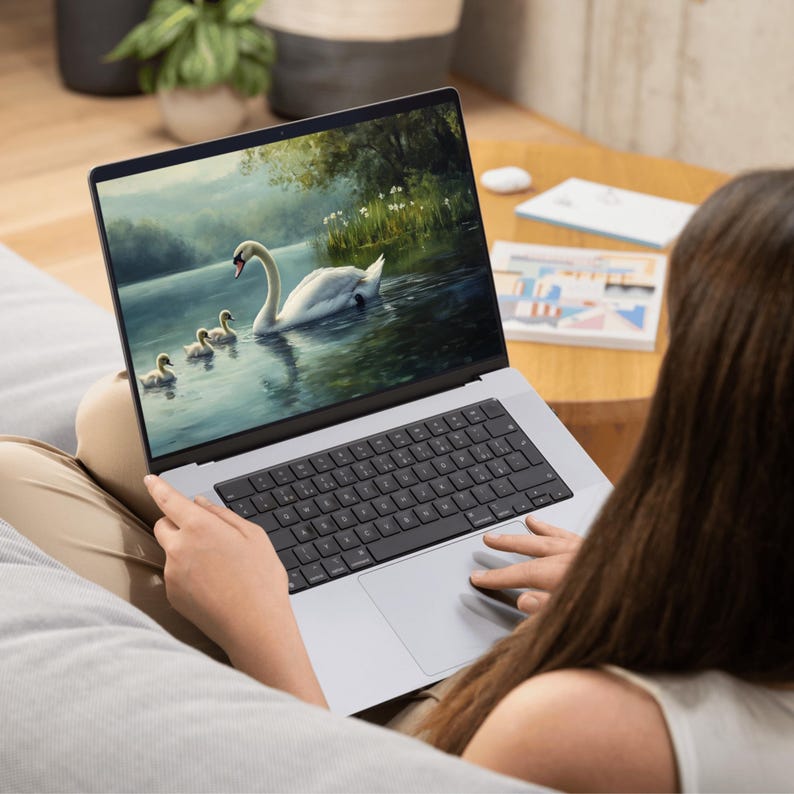 Spring Desktop Wallpaper, Swan Oil Painting, Summer Lake Samsung Frame ...