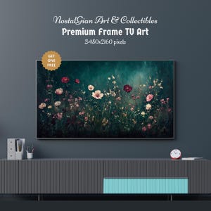 Samsung Frame TV Art, Wild Flower Oil Painting, Spring Flowers Art, Midnight Wildflowers, Floral Digital Download Frame TV Art | TV0004