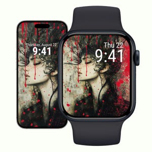 iPhone Wallpaper, Graffiti Woman Apple Watch Face, Gothic Watch Background, Dark Theme Digital Download, Macabre Art | IW0007