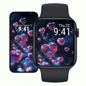 iPhone Wallpaper, Hearts Universe Apple Watch Face, Cosmic Romance Watch-achtergrond, Celestial Theme Digitale Download, Outer Space | IW0003