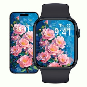 Blooming Camellia iPhone Wallpaper, Winter Floral Apple Watch Face, Flower Theme Oil Painting, Watch Background, Digital Download | IW0005