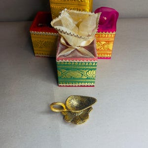 Traditional Indian Diwali Gift Box with Mini Brass Diya – Festive Favor for Weddings & Pooja