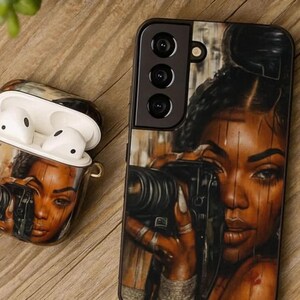 Afro Camera Girl Phone Case | Artistic Black Woman Design | Samsung Galaxy Case | Bold Gift for Creatives | Matching Tote Available