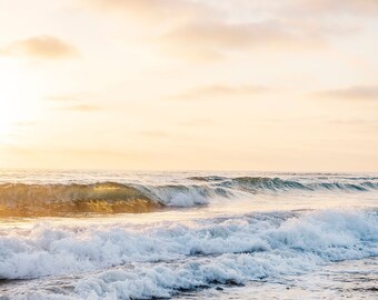 Beach Print, Whimsical, Sunset Beach Print, Ocean Wave, Coastal Print, Large Beach Print, Breaking Waves, San Diego Beach Print