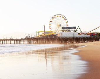 Santa Monica Pier, Neutral Beach Home, Santa Monica Beach Print, Los Angeles, California , Natural Beach, Neutral Beach Decor, Beach Print