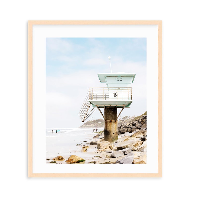 Encinitas Beach Art Print, Pipes Lifeguard Tower, California Surf Print, San Diego Beach Art, Swamis, Pipes Beach, San Diego Art, Beach image 1