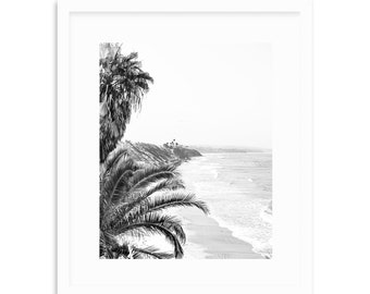 Swamis Beach Encinitas, Large Beach Print, Black And White Beach Art, San Diego, Palm Trees, Surf Wall Art