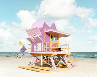 Pastel Lifeguard Tower Print, Pastel Beach Print, Beach Nursery Decor, Kids Beach Room, Colorful Beach Print, Teen Beach Bedroom,  Colorful