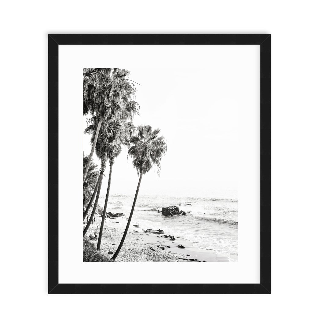 Laguna Beach Wall Art, Black and White Beach Print, Palm Trees, Ocean